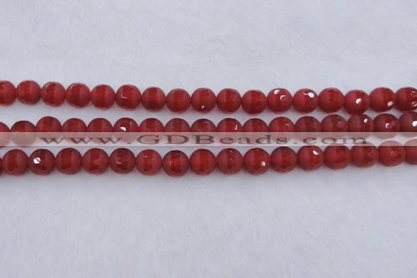 CAG7458 15.5 inches 10mm faceted round matte red agate beads