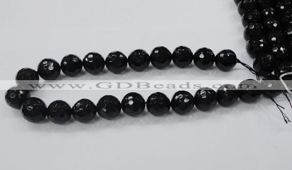 CAG7852 15.5 inches 16mm faceted round black agate beads wholesale