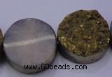 CAG7936 7.5 inches 22mm flat round plated white druzy agate beads