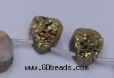 CAG7978 Top drilled 15*20mm flat teardrop plated white druzy agate beads