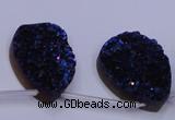 CAG7987 Top drilled 22*30mm flat teardrop plated white druzy agate beads