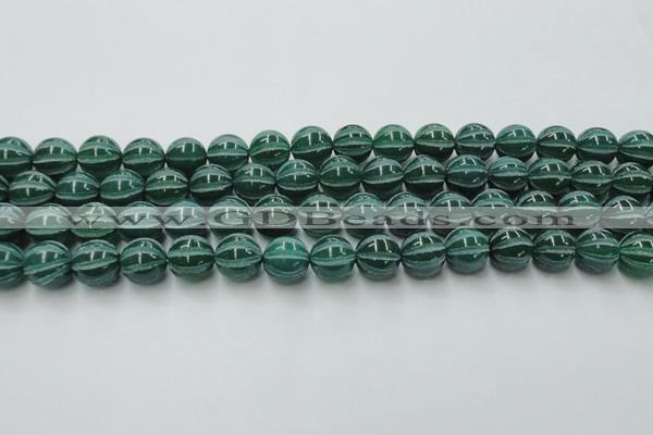 CAG8007 15.5 inches 12mm carved round green agate beads