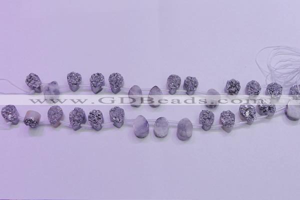 CAG8102 Top drilled 10*14mm teardrop silver plated druzy agate beads