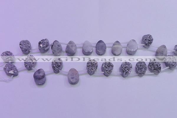 CAG8112 Top drilled 12*16mm teardrop silver plated druzy agate beads