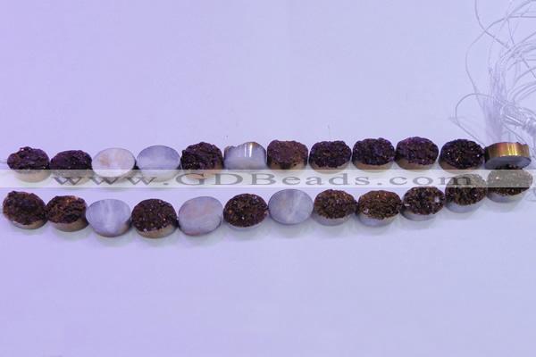 CAG8164 7.5 inches 12*16mm oval rainbow plated druzy agate beads