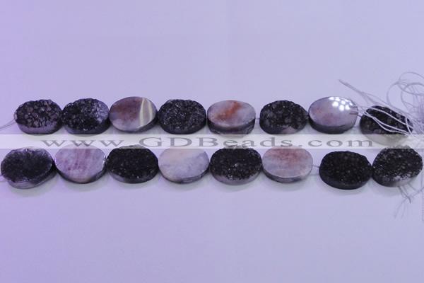 CAG8197 7.5 inches 18*25mm oval black plated druzy agate beads