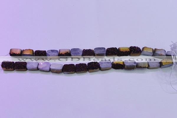 CAG8215 Top drilled 10*14mm rectangle purple plated druzy agate beads