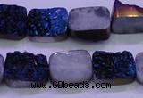 CAG8226 Top drilled 12*16mm rectangle blue plated druzy agate beads