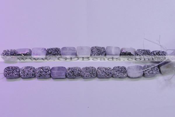 CAG8232 Top drilled 13*18mm rectangle silver plated druzy agate beads