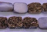 CAG8233 Top drilled 13*18mm rectangle glod plated druzy agate beads