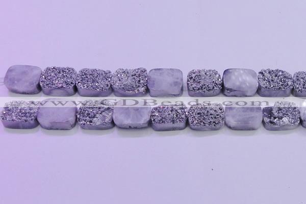 CAG8252 Top drilled 18*25mm rectangle silver plated druzy agate beads