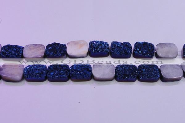 CAG8256 Top drilled 18*25mm rectangle blue plated druzy agate beads