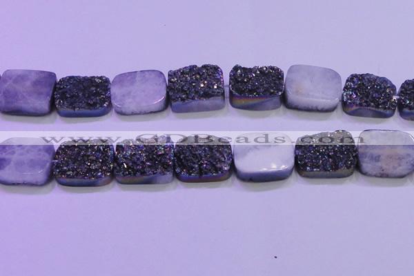 CAG8264 Top drilled 20*30mm rectangle rainbow plated druzy agate beads