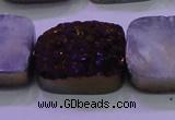 CAG8265 Top drilled 20*30mm rectangle purple plated druzy agate beads