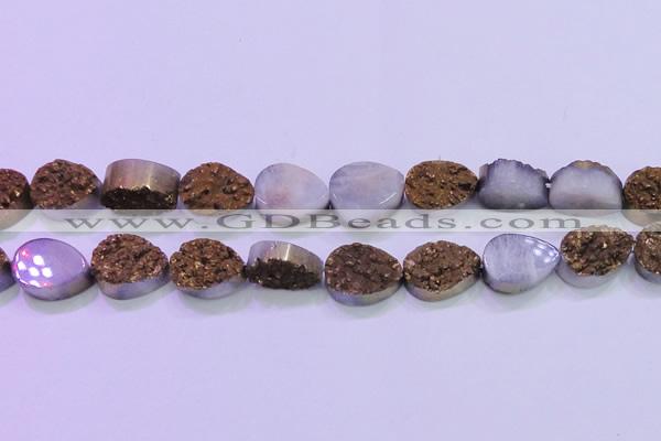 CAG8313 7.5 inches 18*25mm teardrop gold plated druzy agate beads