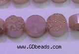 CAG8351 7.5 inches 14mm coin champagne plated druzy agate beads