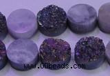 CAG8354 7.5 inches 14mm coin rainbow plated druzy agate beads