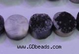 CAG8377 7.5 inches 18mm coin black plated druzy agate beads