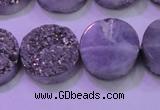 CAG8382 7.5 inches 20mm coin silver plated druzy agate beads