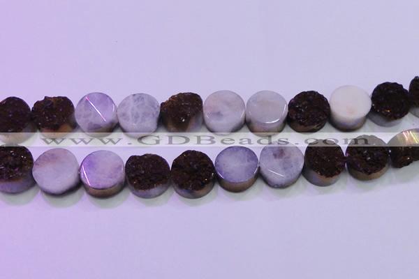 CAG8385 7.5 inches 20mm coin purple plated druzy agate beads