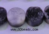 CAG8387 7.5 inches 20mm coin black plated druzy agate beads