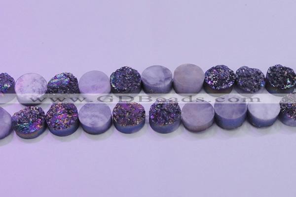 CAG8394 7.5 inches 25mm coin rainbow plated druzy agate beads