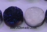 CAG8396 7.5 inches 25mm coin blue plated druzy agate beads