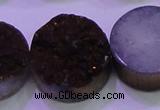 CAG8415 7.5 inches 35mm coin purple plated druzy agate beads