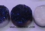 CAG8416 7.5 inches 35mm coin blue plated druzy agate beads