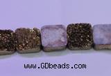 CAG8421 7.5 inches 12*12mm square gold plated druzy agate beads