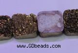 CAG8426 7.5 inches 22*22mm square gold plated druzy agate beads