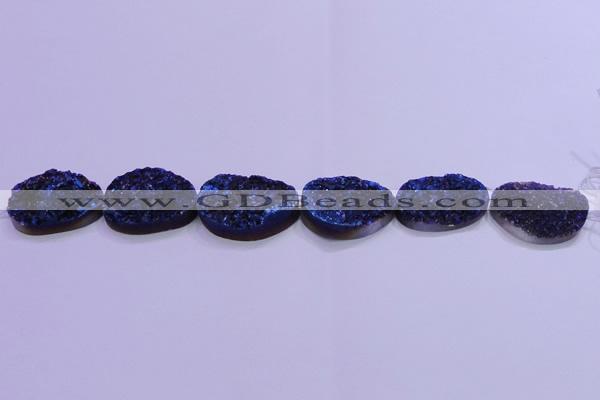 CAG8669 7.5 inches 22*30mm freeform blue plated druzy agate beads