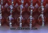 CAG8801 15.5 inches 8mm round agate with rhinestone beads