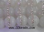 CAG8850 15.5 inches 6mm faceted round agate with rhinestone beads