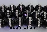 CAG8856 15.5 inches 8mm faceted round agate with rhinestone beads