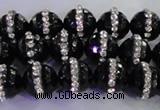 CAG8857 15.5 inches 10mm faceted round agate with rhinestone beads