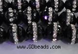 CAG8858 15.5 inches 12mm faceted round agate with rhinestone beads