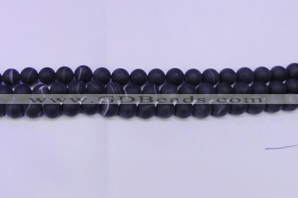 CAG8871 15.5 inches 6mm round matte black line agate beads