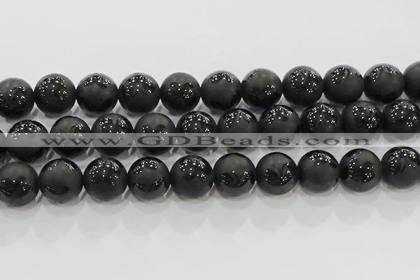 CAG8927 15.5 inches 10mm round matte black agate beads wholesale