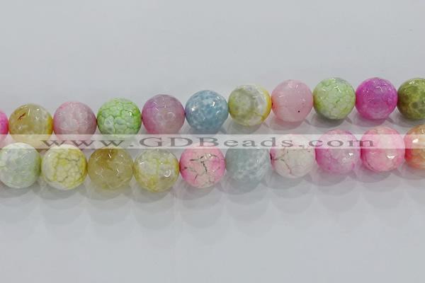 CAG8952 15.5 inches 14mm faceted round fire crackle agate beads