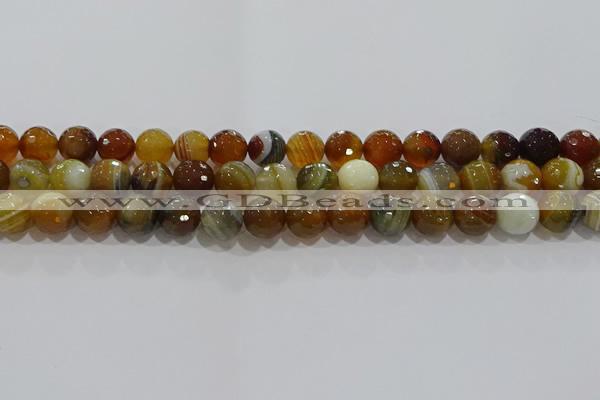 CAG9214 15.5 inches 10mm faceted round line agate gemstone beads