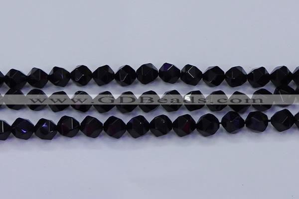 CAG9355 15.5 inches 14mm faceted nuggets black agate beads