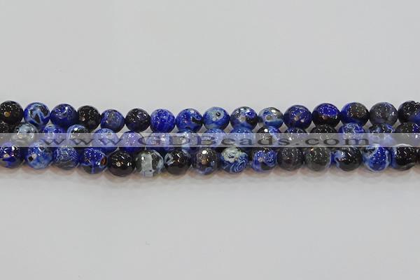 CAG9462 15.5 inches 8mm faceted round fire crackle agate beads