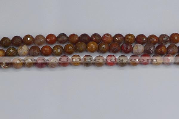 CAG9847 15.5 inches 8mm faceted round red moss agate beads