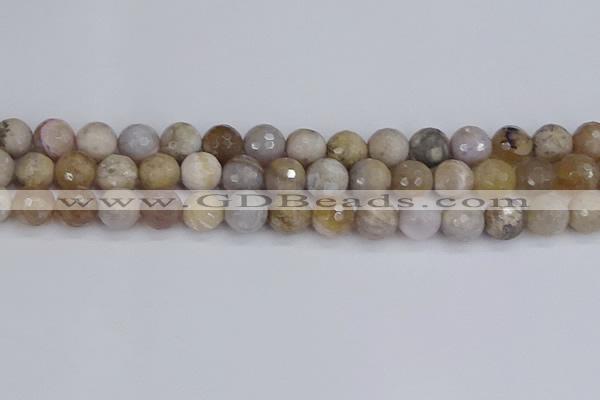 CAG9855 15.5 inches 10mm faceted round ocean fossil agate beads