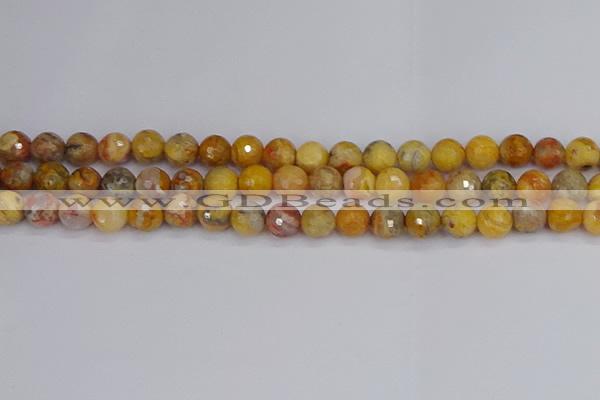 CAG9870 15.5 inches 8mm faceted round yellow crazy lace agate beads