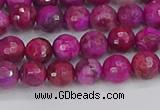 CAG9875 15.5 inches 4mm faceted round fuchsia crazy lace agate beads