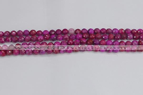 CAG9875 15.5 inches 4mm faceted round fuchsia crazy lace agate beads