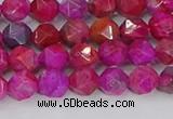 CAG9951 15.5 inches 6mm faceted nuggets fuchsia crazy lace agate beads