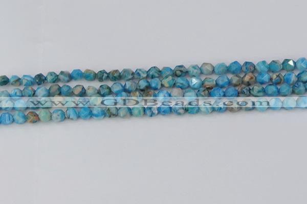 CAG9957 15.5 inches 6mm faceted nuggets blue crazy lace agate beads